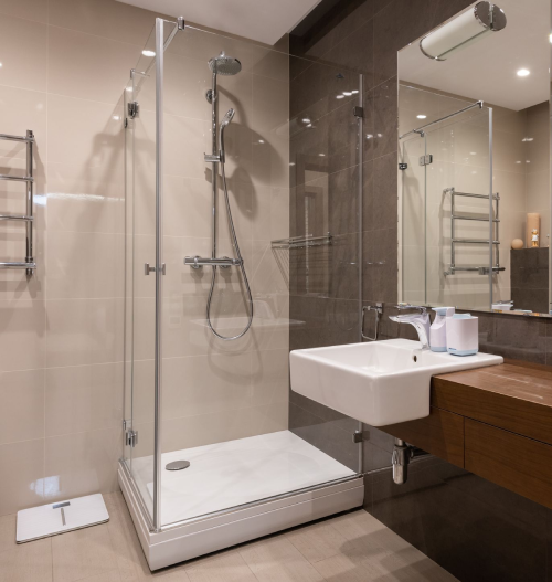 Frameless glass shower door installed in an Oshawa bathroom